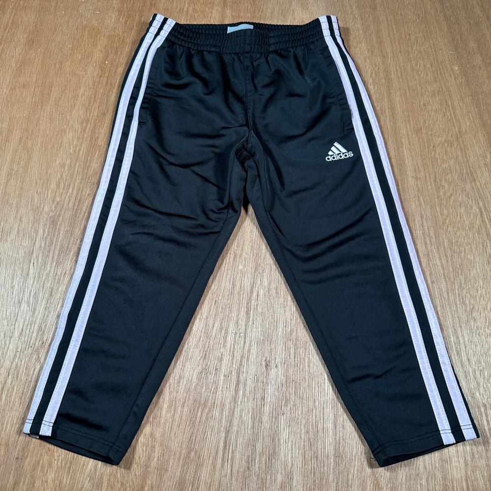 Adidas Track Pants Kids Size 4 Black Light Pink Stripe Athletic Jogger Pants